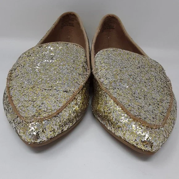Torrid Gold Glitter Pointed Toe Loafers Sz 8W - Picture 3 of 5